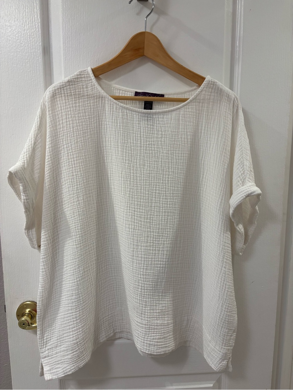 Gloria Vanderbilt Boxy White Gauze Short-Sleeve Cotton Top